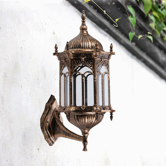 Rustic Black/Brass Pavilion Wall Light Sconce with Clear Glass Shade