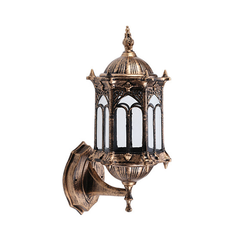 Rustic Black/Brass Pavilion Wall Light Sconce with Clear Glass Shade