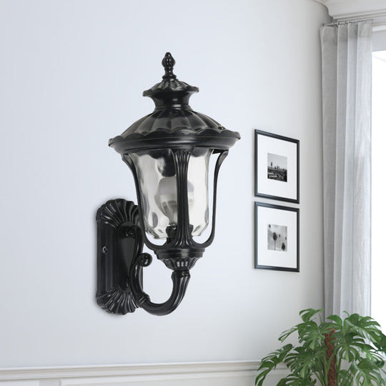 Rustic Urn Wall Light Sconce - Aluminum 1-Head Wall Mount Lamp in Black/Bronze with Water Glass Shade - Ideal for Corridors