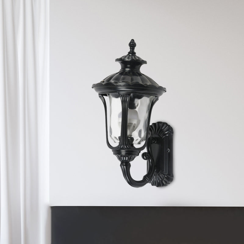 Rustic Urn Wall Light Sconce - Aluminum 1-Head Wall Mount Lamp in Black/Bronze with Water Glass Shade - Ideal for Corridors