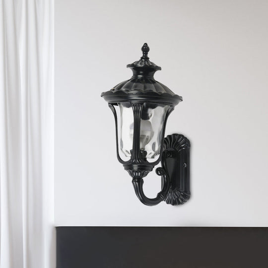 Rustic Urn Wall Light Sconce - Aluminum 1-Head Wall Mount Lamp in Black/Bronze with Water Glass Shade - Ideal for Corridors