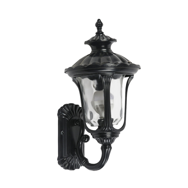 Rustic Urn Wall Light Sconce - Aluminum 1-Head Wall Mount Lamp in Black/Bronze with Water Glass Shade - Ideal for Corridors