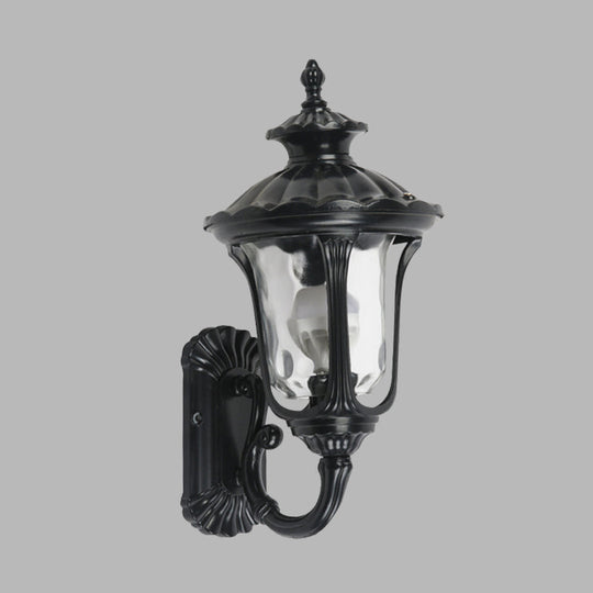 Rustic Urn Wall Light Sconce - Aluminum 1-Head Wall Mount Lamp in Black/Bronze with Water Glass Shade - Ideal for Corridors