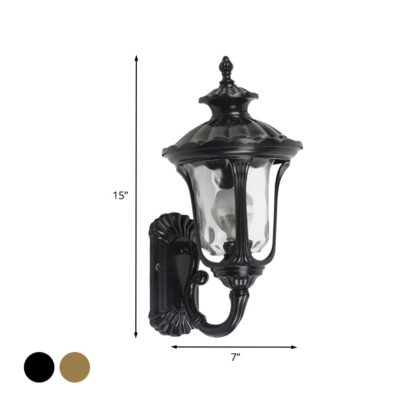 Rustic Urn Wall Light Sconce - Aluminum 1-Head Wall Mount Lamp in Black/Bronze with Water Glass Shade - Ideal for Corridors