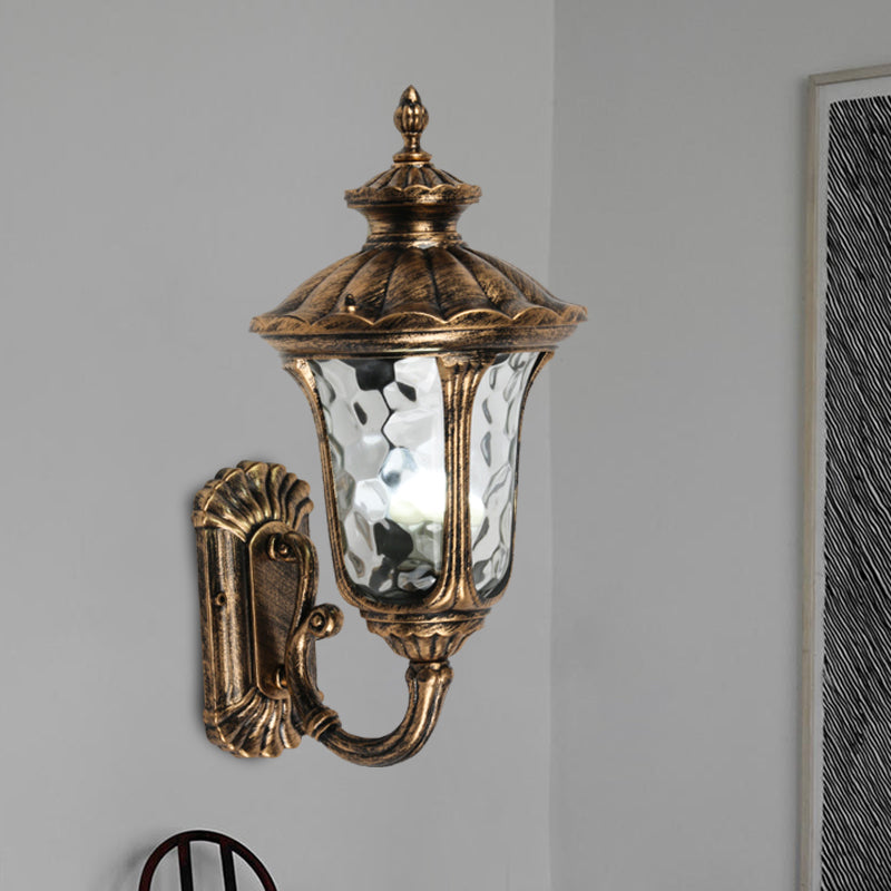 Rustic Urn Wall Light Sconce - Aluminum 1-Head Wall Mount Lamp in Black/Bronze with Water Glass Shade - Ideal for Corridors