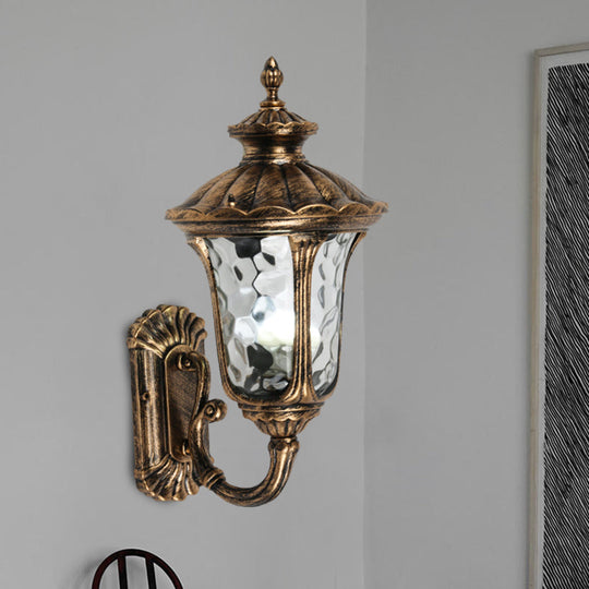 Rustic Urn Wall Light Sconce - Aluminum 1-Head Wall Mount Lamp in Black/Bronze with Water Glass Shade - Ideal for Corridors