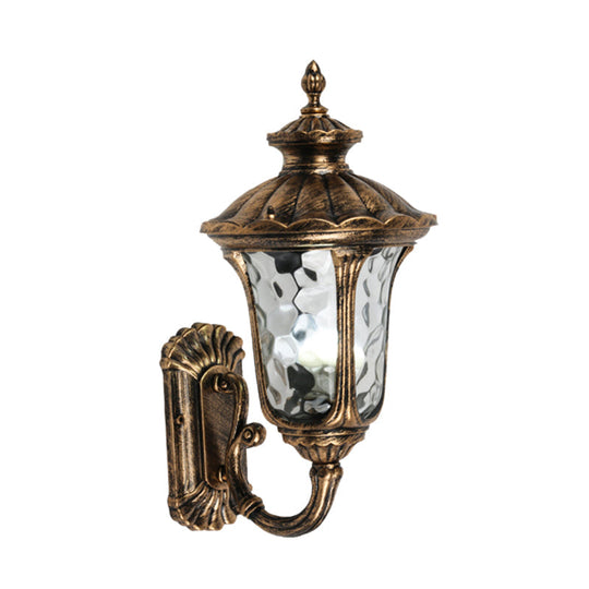 Rustic Urn Wall Light Sconce - Aluminum 1-Head Wall Mount Lamp in Black/Bronze with Water Glass Shade - Ideal for Corridors