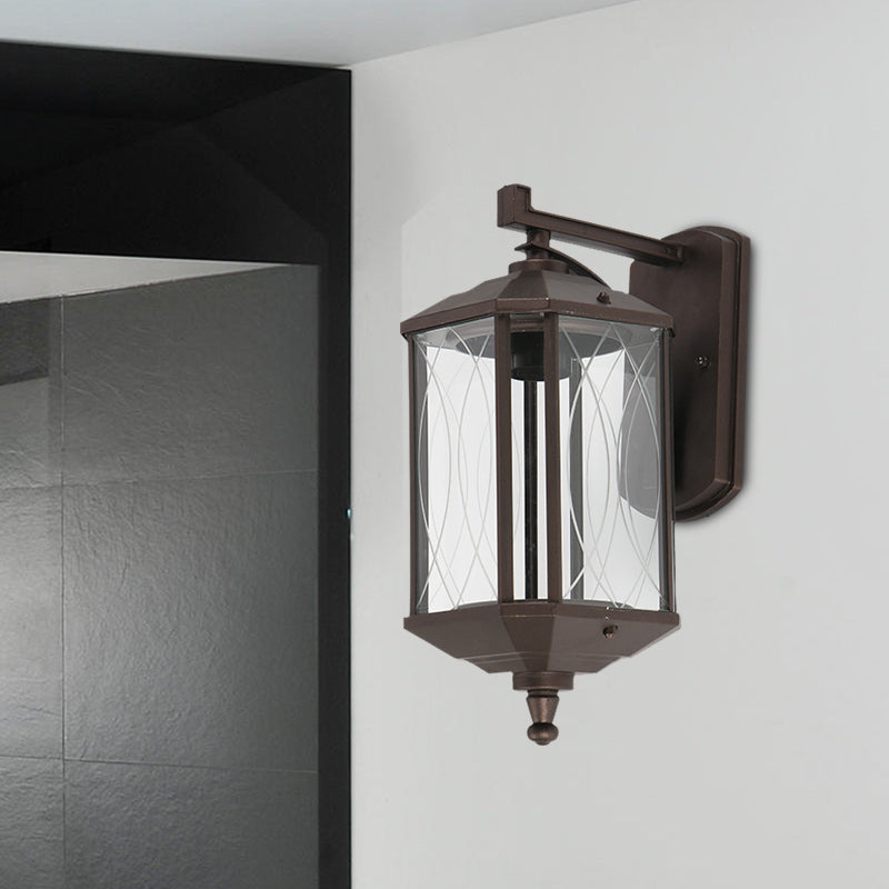 Dark Coffee Glass Wall Sconce Lamp with Textured Cuboid Design