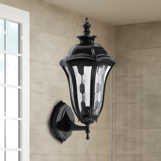 Rustic Outdoor Wall Mount Lighting Urn with Clear Dimpled Glass, 1 Bulb Black Wall Lamp