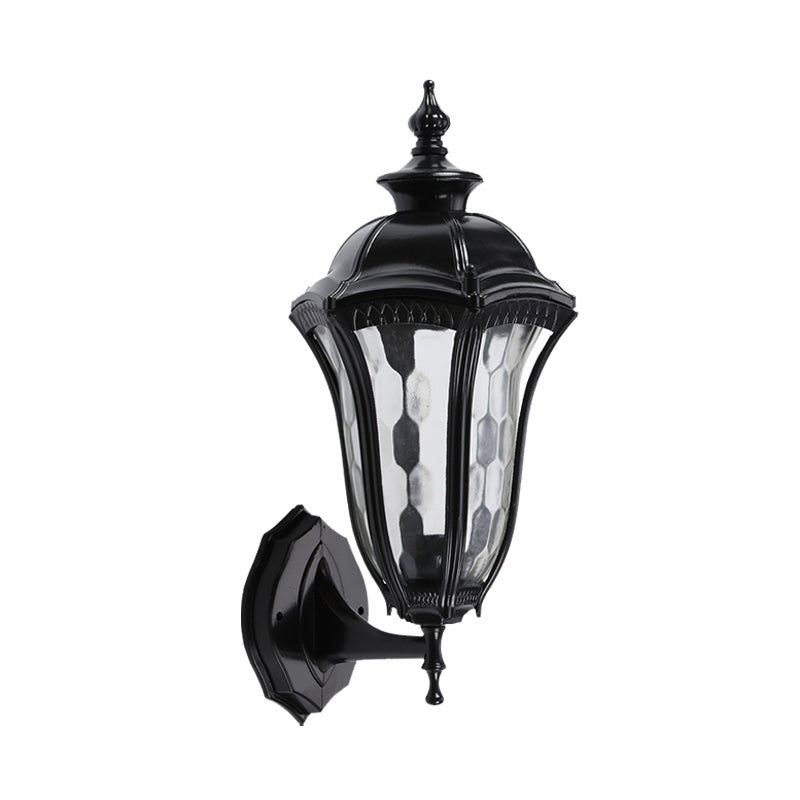 Rustic Outdoor Wall Mount Lighting Urn with Clear Dimpled Glass, 1 Bulb Black Wall Lamp