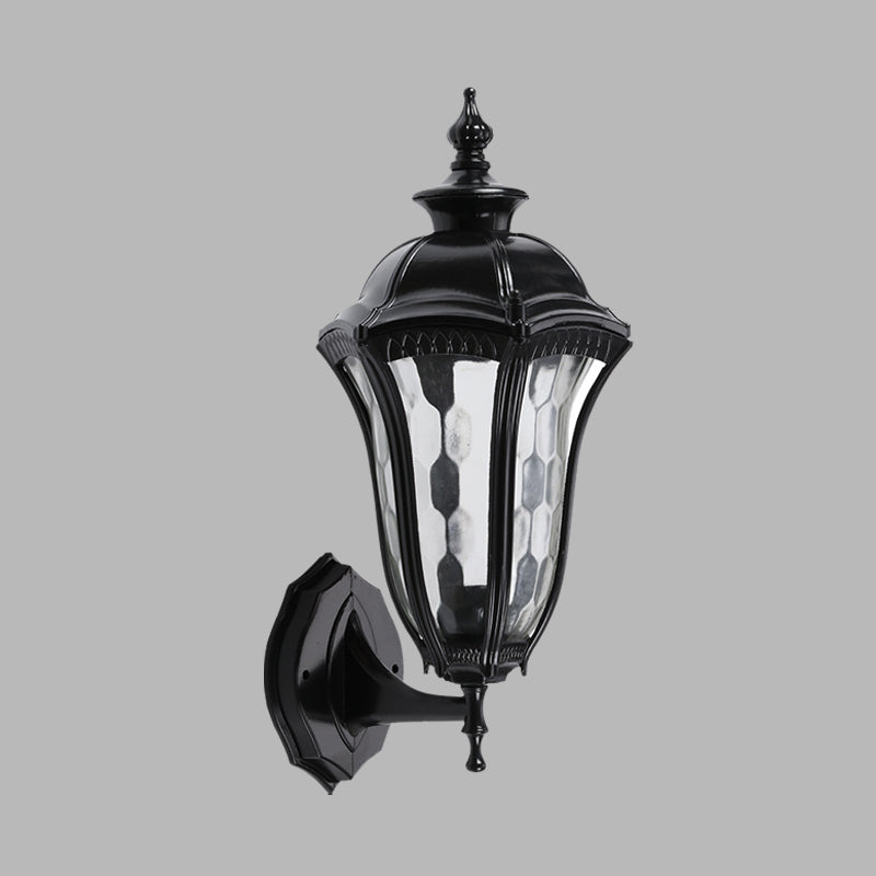 Rustic Outdoor Wall Mount Lighting Urn with Clear Dimpled Glass, 1 Bulb Black Wall Lamp