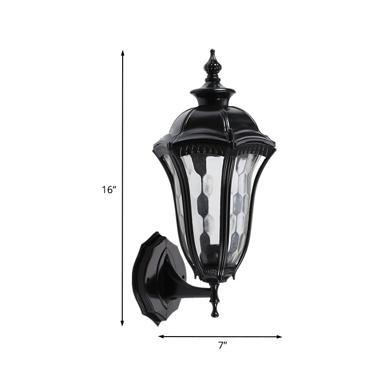 Rustic Outdoor Wall Mount Lighting Urn with Clear Dimpled Glass, 1 Bulb Black Wall Lamp