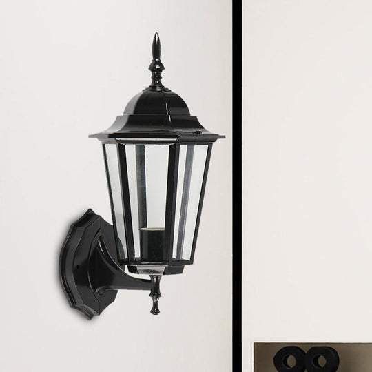 Geometric Wall Fixture: 1-Light Lodges Black Glass Wall Mounted Lamp for Gate