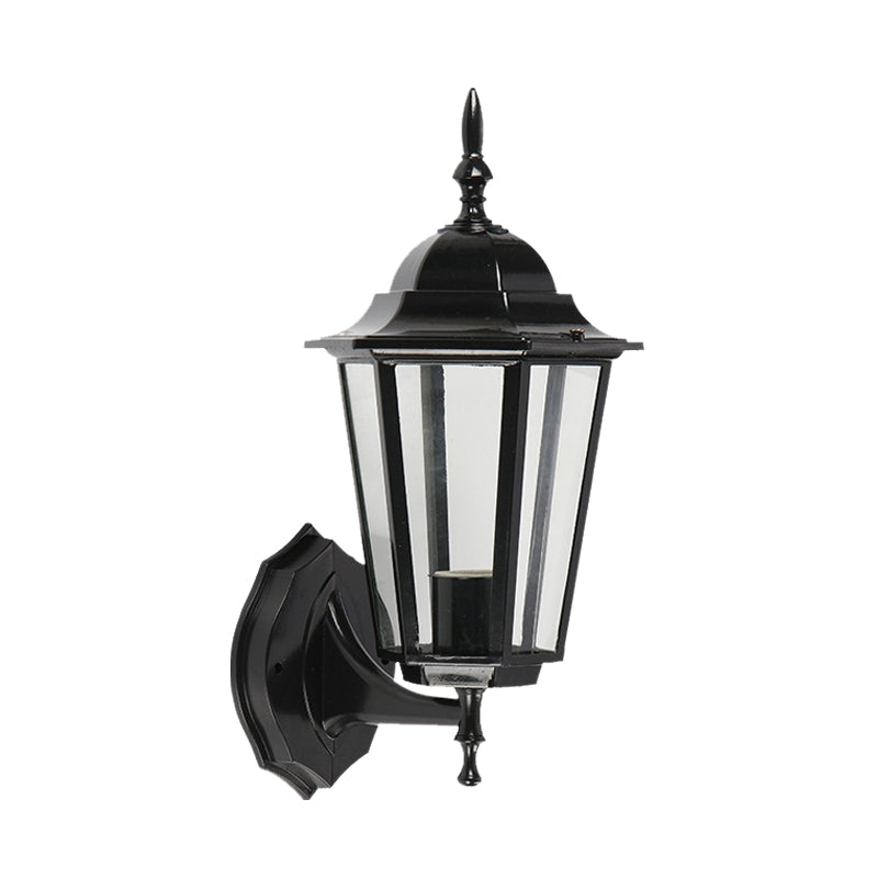 Geometric Wall Fixture: 1-Light Lodges Black Glass Wall Mounted Lamp for Gate