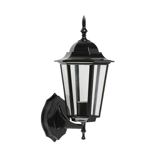 Geometric Wall Fixture: 1-Light Lodges Black Glass Wall Mounted Lamp for Gate