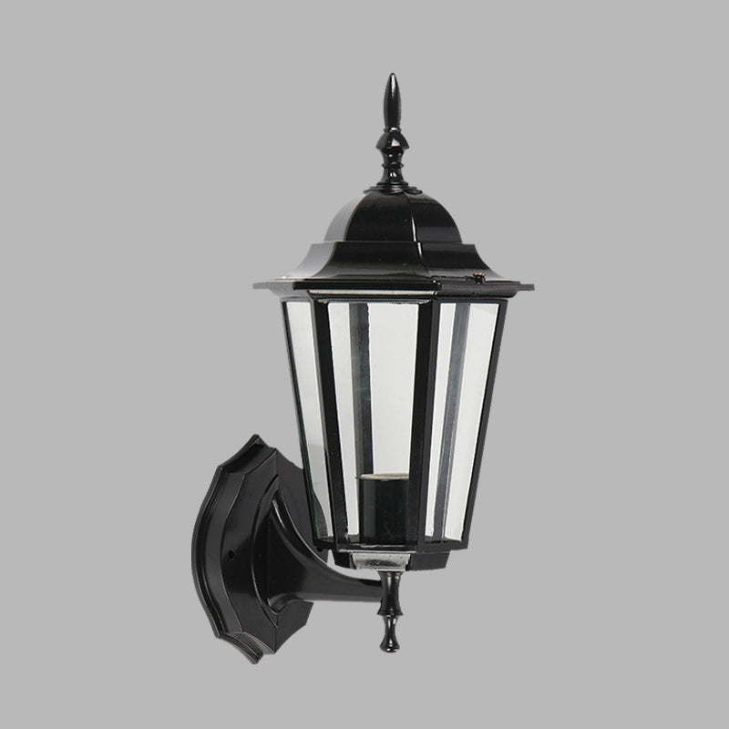 Geometric Wall Fixture: 1-Light Lodges Black Glass Wall Mounted Lamp for Gate