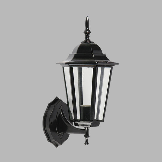 Geometric Wall Fixture: 1-Light Lodges Black Glass Wall Mounted Lamp for Gate