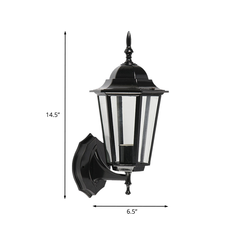 Geometric Wall Fixture: 1-Light Lodges Black Glass Wall Mounted Lamp for Gate