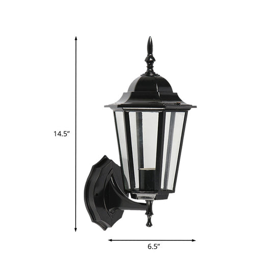 Geometric Wall Fixture: 1-Light Lodges Black Glass Wall Mounted Lamp for Gate