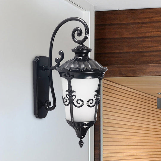 Farmhouse Black Wall Mounted Lamp with White Frosted Glass Urn Sconce - 1 Light Balcony Sconce