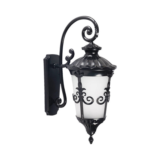 Farmhouse Black Wall Mounted Lamp with White Frosted Glass Urn Sconce - 1 Light Balcony Sconce