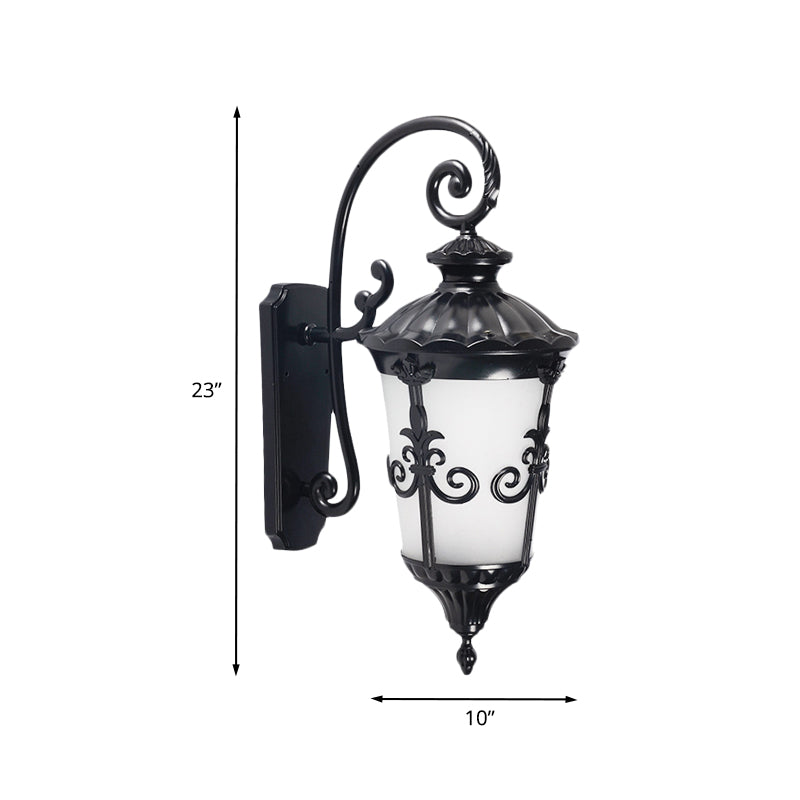 Farmhouse Black Wall Mounted Lamp with White Frosted Glass Urn Sconce - 1 Light Balcony Sconce
