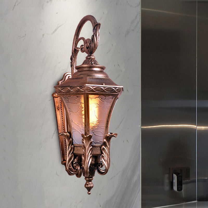 Outdoor Brass Wall Sconce with Lodges Textured Glass Urn Shape