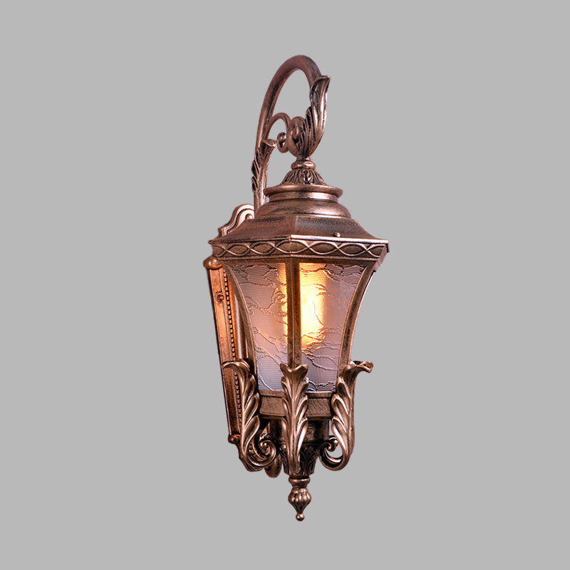 Outdoor Brass Wall Sconce with Lodges Textured Glass Urn Shape