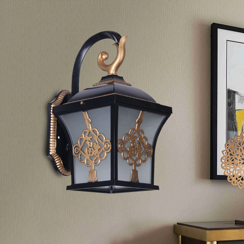 Lucky Character Metallic Wall Sconce Light - 1 Bulb Courtyard Lamp in Black/Black & Gold