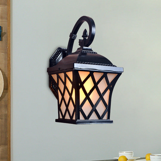 Black Aluminum Grid Wall Lamp for Courtyard: 1-Head Lodges with Elegant Lighting