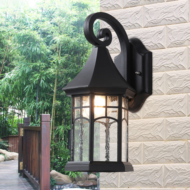 Clear Water Glass Sconce - Farmhouse Black/Bronze Wall Mounted Light - Pavilion Courtyard