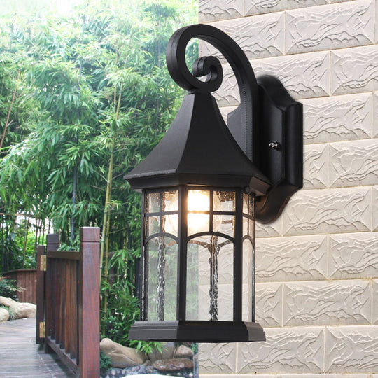 Clear Water Glass Sconce - Farmhouse Black/Bronze Wall Mounted Light - Pavilion Courtyard