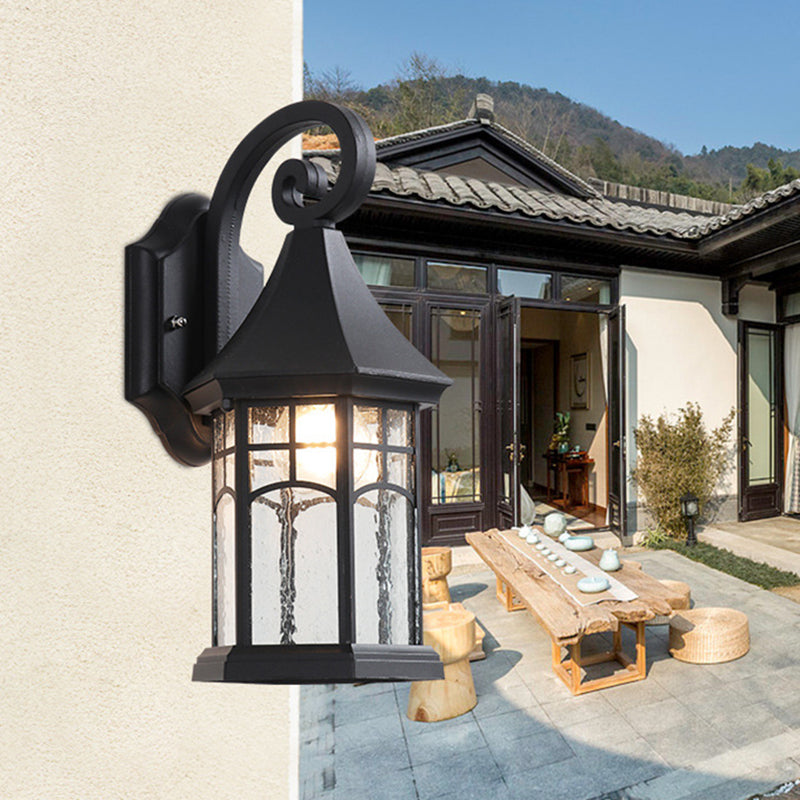 Clear Water Glass Sconce - Farmhouse Black/Bronze Wall Mounted Light - Pavilion Courtyard