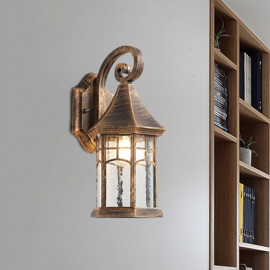 Clear Water Glass Sconce - Farmhouse Black/Bronze Wall Mounted Light - Pavilion Courtyard