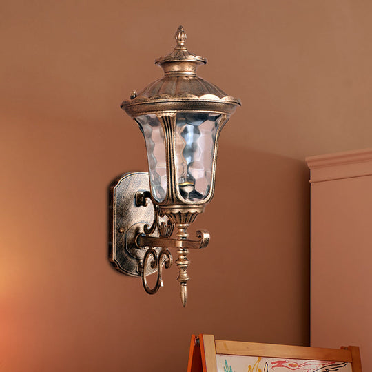 Outdoor Brass Wall Sconce Lighting with Water Glass and 1-Bulb for Country-inspired Decor