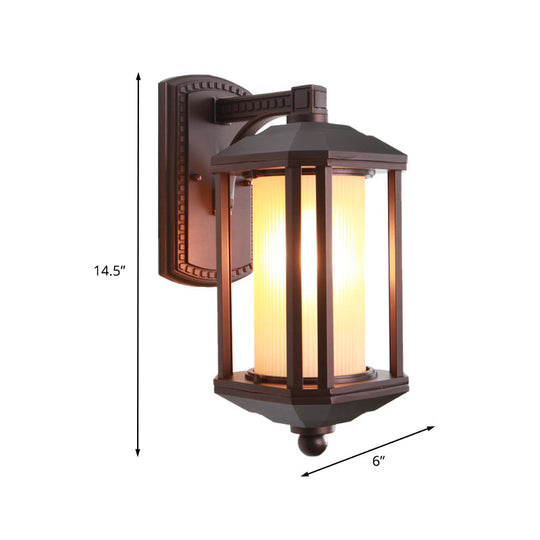 Country Dark Coffee Cylinder Wall Light Sconce with Frosted Glass - Outdoor Wall Lighting Idea