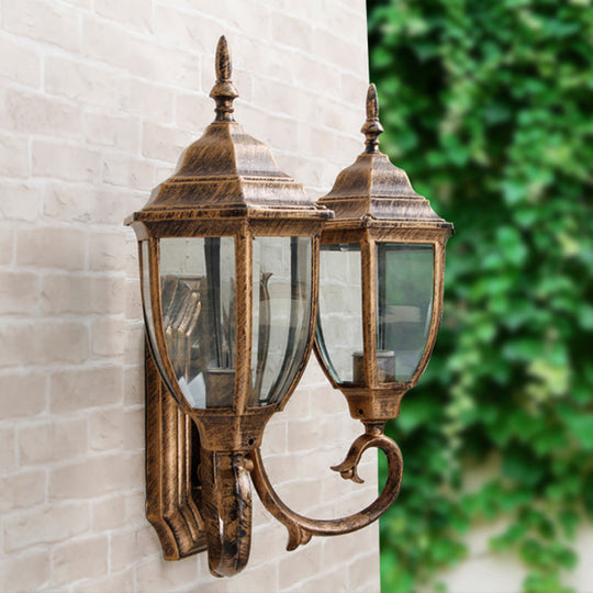 Rustic Clear Glass Urn Wall Sconce Lamp - 2 Bulb Lighting for Lodges, with Twisted Arm