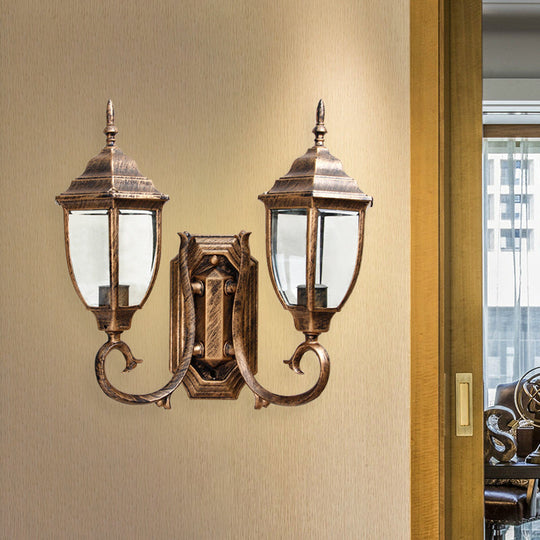 Rustic Clear Glass Urn Wall Sconce Lamp - 2 Bulb Lighting for Lodges, with Twisted Arm