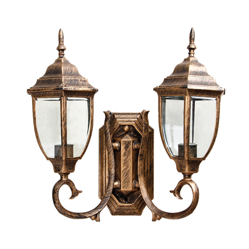Rustic Clear Glass Urn Wall Sconce Lamp - 2 Bulb Lighting for Lodges, with Twisted Arm