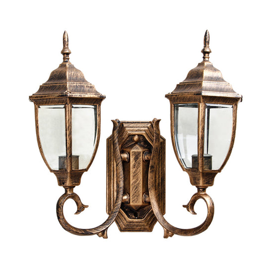 Rustic Clear Glass Urn Wall Sconce Lamp - 2 Bulb Lighting for Lodges, with Twisted Arm