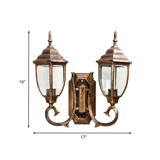 Rustic Clear Glass Urn Wall Sconce Lamp - 2 Bulb Lighting for Lodges, with Twisted Arm