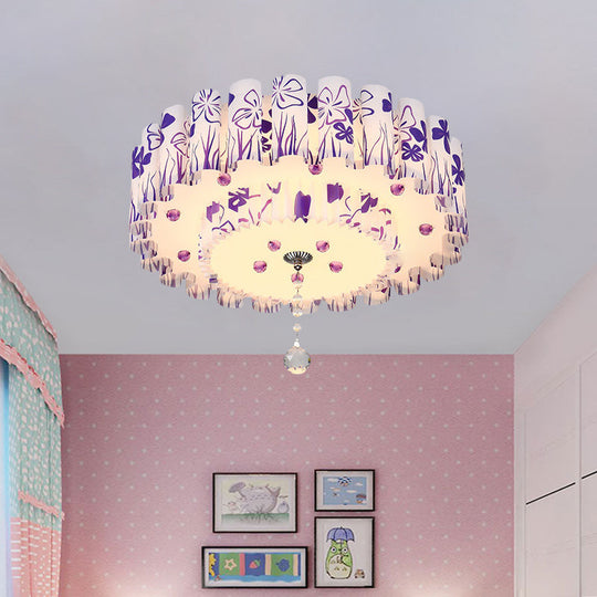 Acrylic Dual-Layered Flushmount Countryside LED Ceiling Lamp for Restaurants with Crystal Ball - Pink/Purple