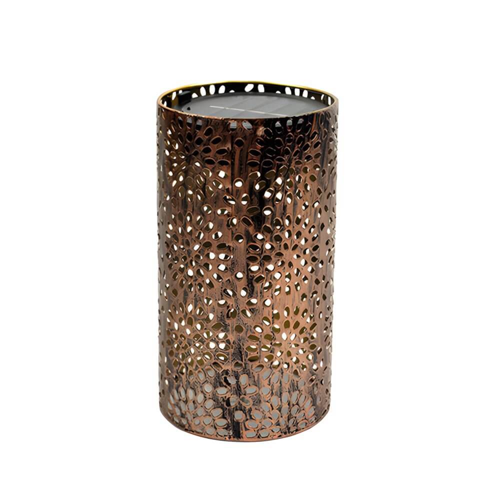 7.3-Inch Metal Cut-Out Solar Outdoor Lantern with Warm White LED