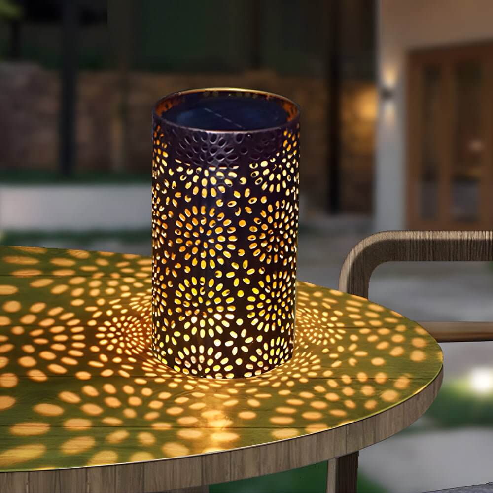 7.3-Inch Metal Cut-Out Solar Outdoor Lantern with Warm White LED