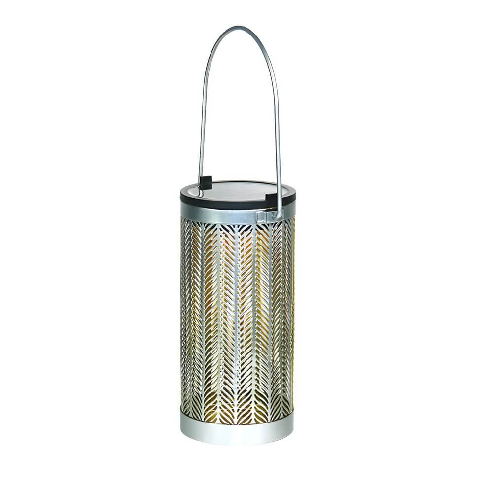 Silver Cutout Solar Powered Portable Hanging Lantern