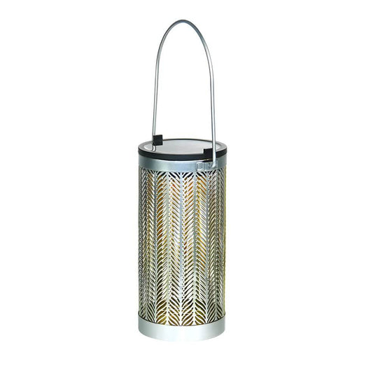 Silver Cutout Solar Powered Portable Hanging Lantern