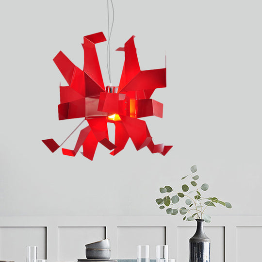 Contemporary Metal Red Pendant Lamp with Abstract Design and 1 Bulb