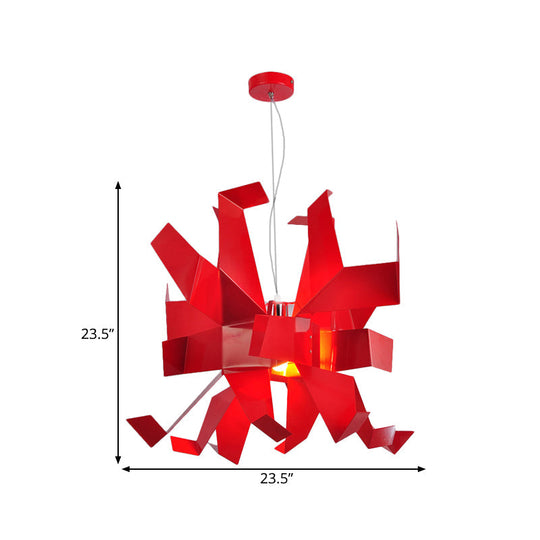 Contemporary Metal Red Pendant Lamp with Abstract Design and 1 Bulb