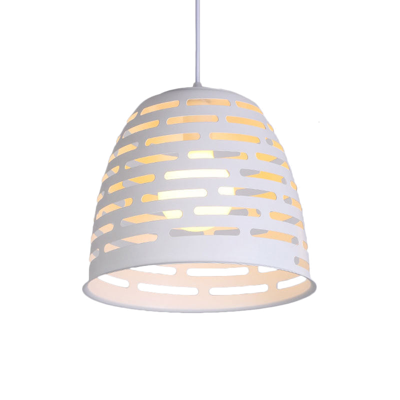 Simple White Pendant Light Kit with Carved Iron Shade - Ideal for Restaurants