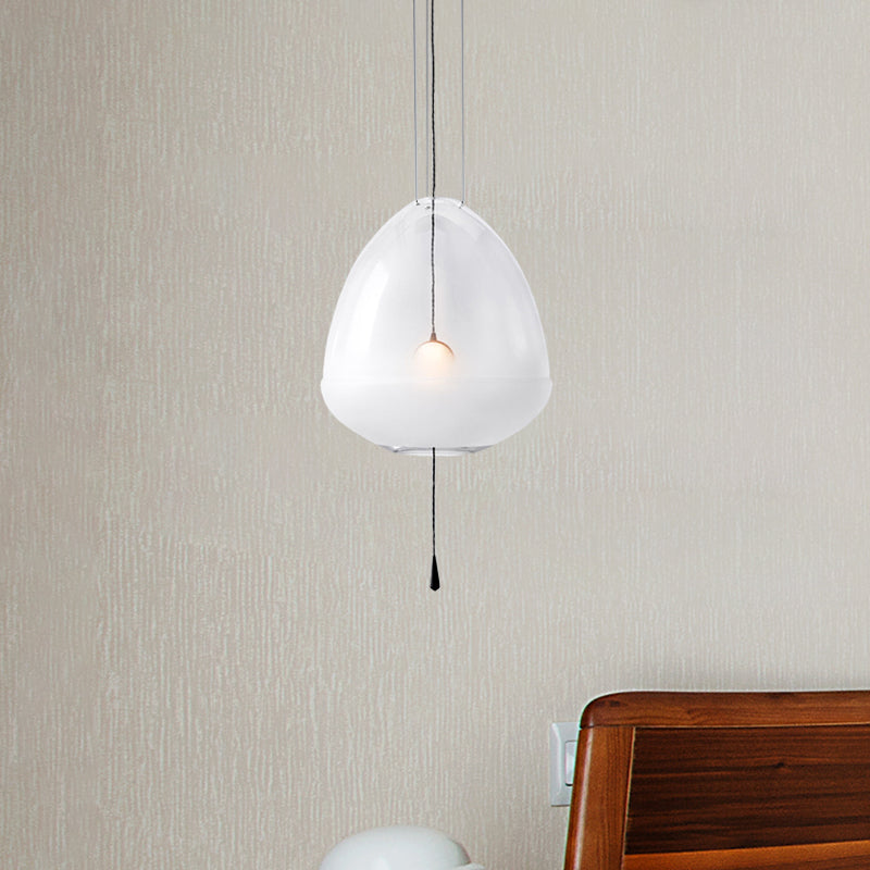 Simple 1-Head Elliptical Bedside Pendant Lamp - Clear Frosted Glass, Ceiling Suspension Lighting